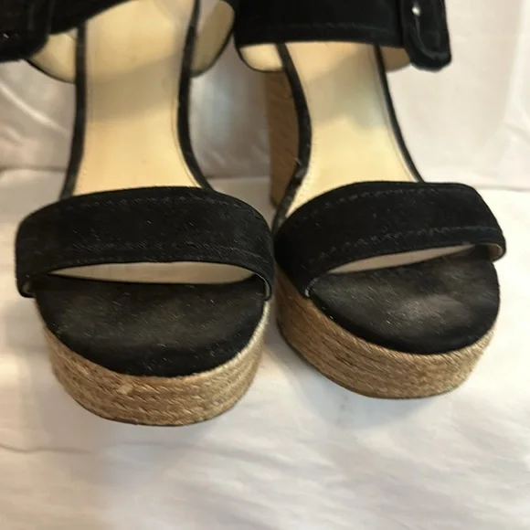 Marc Fisher Hipiee 2 black suede straps 8 1/2M espadrille wedge sandals - Picture 7 of 12